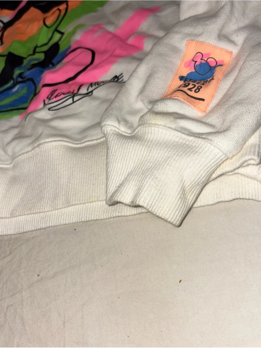 Zara White Kids Sweatshirt with Neon Brushstroke Mickey Graphic